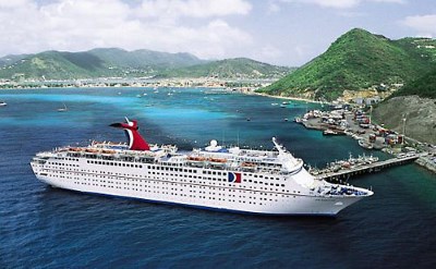 Carnival Celebration ship docked in Caribbean